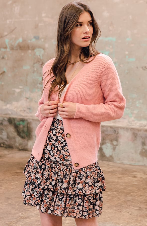Gebreid V-hals Vest Cleo Dust Roze – shoparchief
