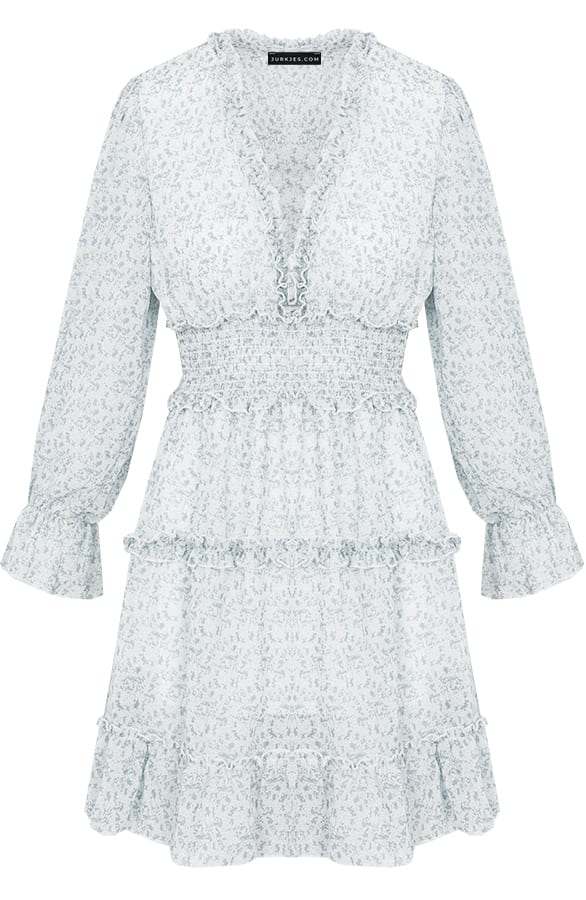Bloemen Ruches Jurk Eef Blauw – shoparchief