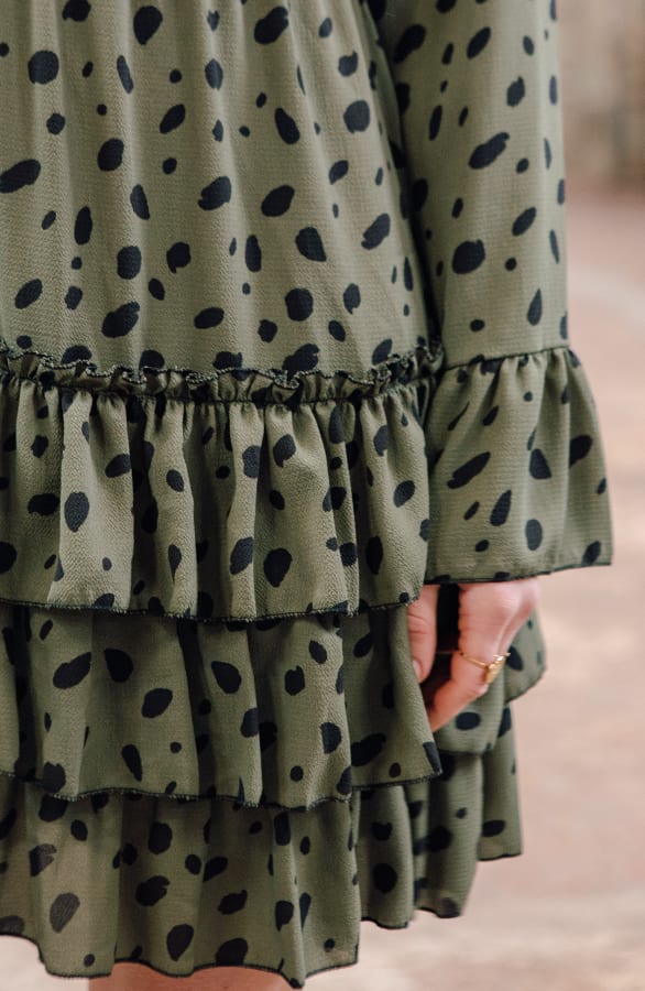 Evelyn Cheetah Ruches Jurk Legergroen – shoparchief — foto 4