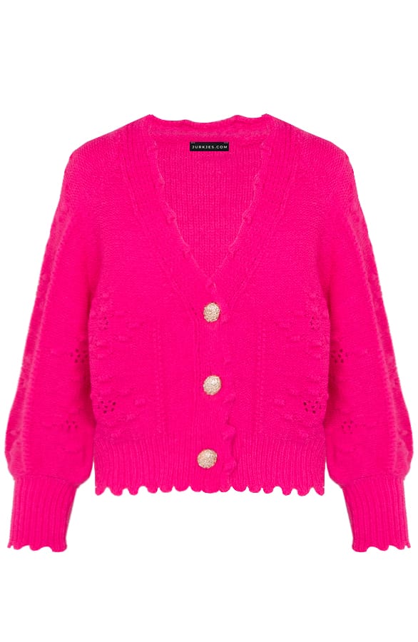 Gehaakt Pompon Vest Chrissy Fuchsia – shoparchief