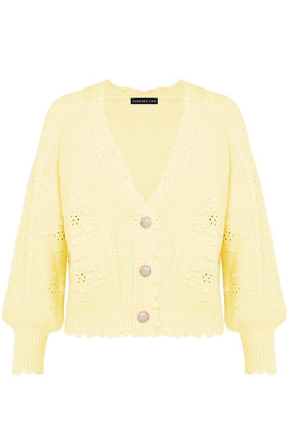 Gehaakt Pompon Vest Chrissy Geel – shoparchief