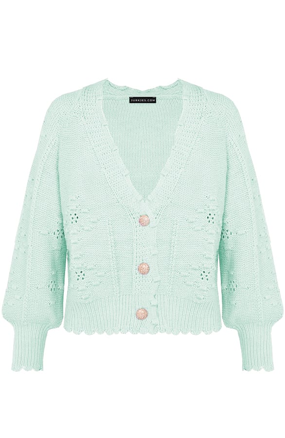 Gehaakt Pompon Vest Chrissy Mint – shoparchief