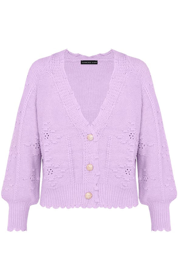 Gehaakt Pompon Vest Chrissy Paars – shoparchief