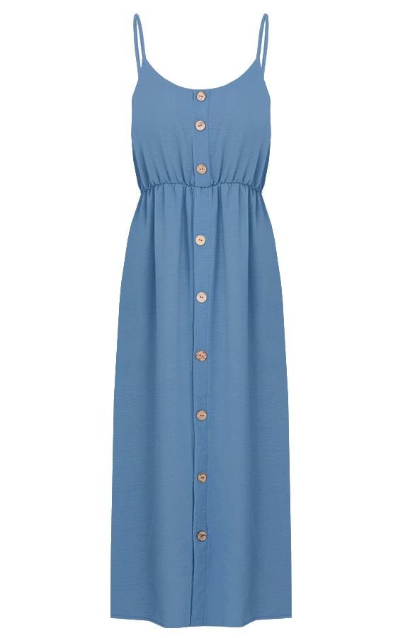 Spaghetti Knopen Jurk Kae Jeansblauw – shoparchief