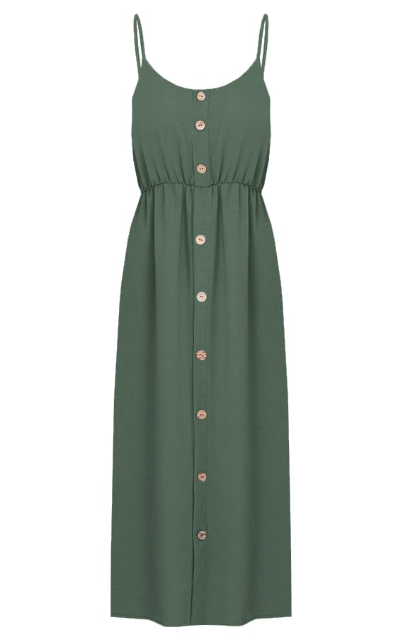 Spaghetti Knopen Jurk Kae Legergroen – shoparchief