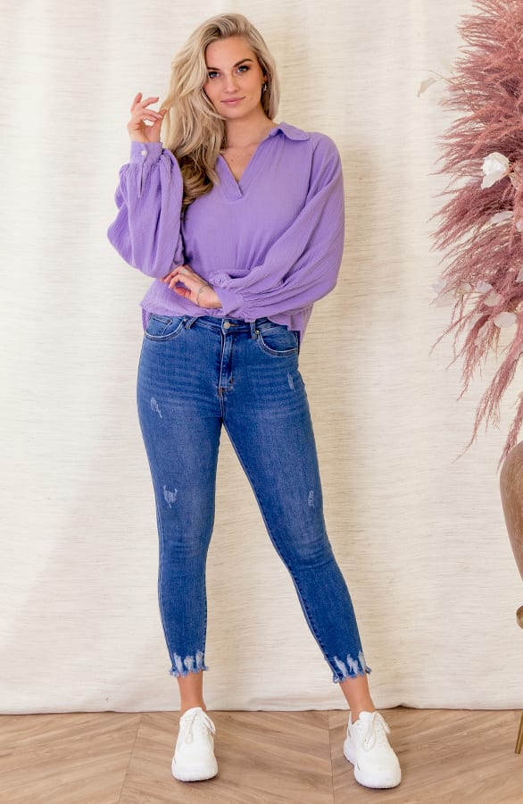 Blouse Met Ballonmouwen Roza Lila – shoparchief — foto 3