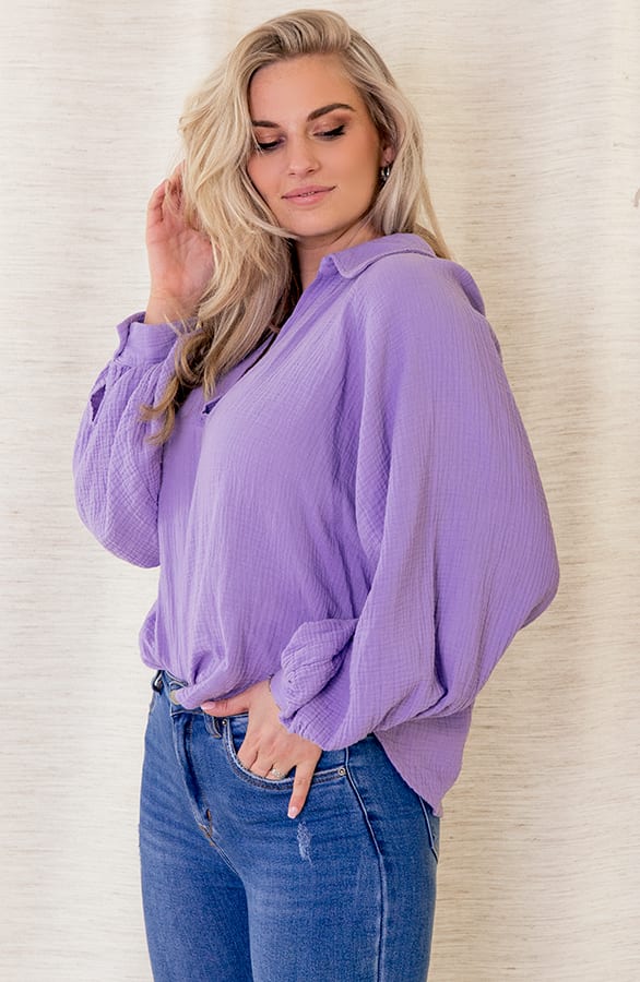 Blouse Met Ballonmouwen Roza Lila – shoparchief