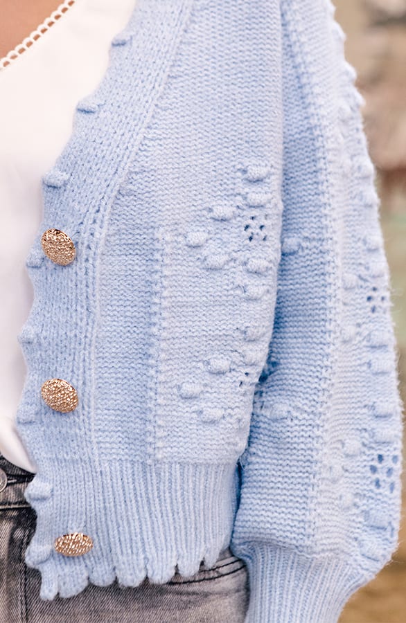 Gehaakt Pompon Vest Chrissy Jeansblauw – shoparchief — foto 4