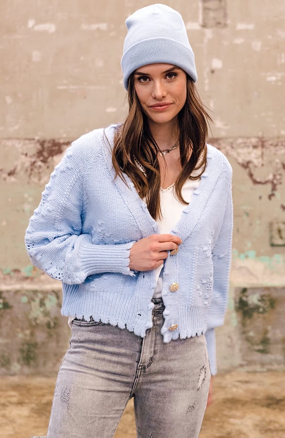 Gehaakt Pompon Vest Chrissy Jeansblauw – shoparchief — foto 2