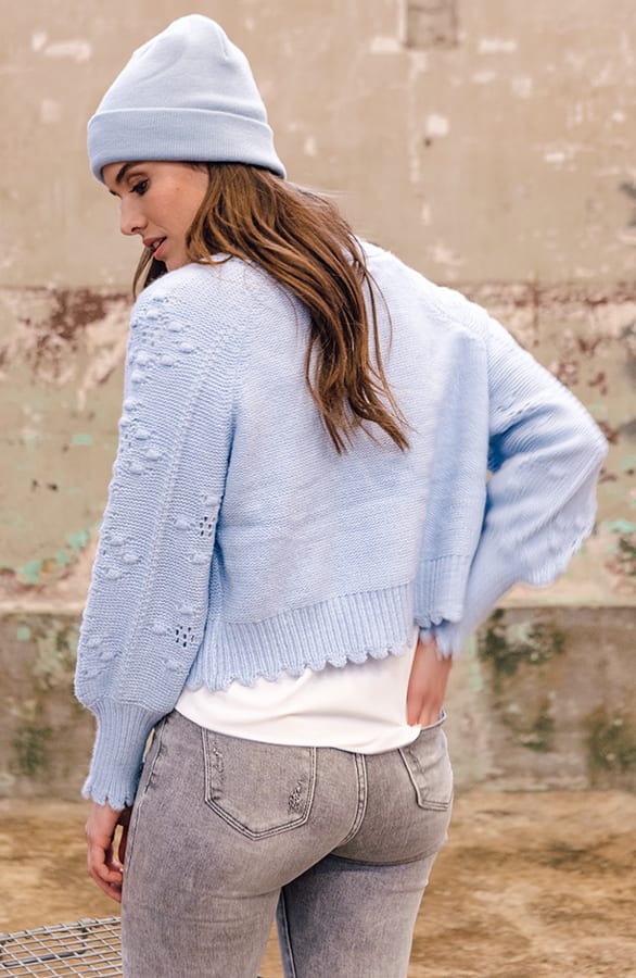 Gehaakt Pompon Vest Chrissy Jeansblauw – shoparchief — foto 3