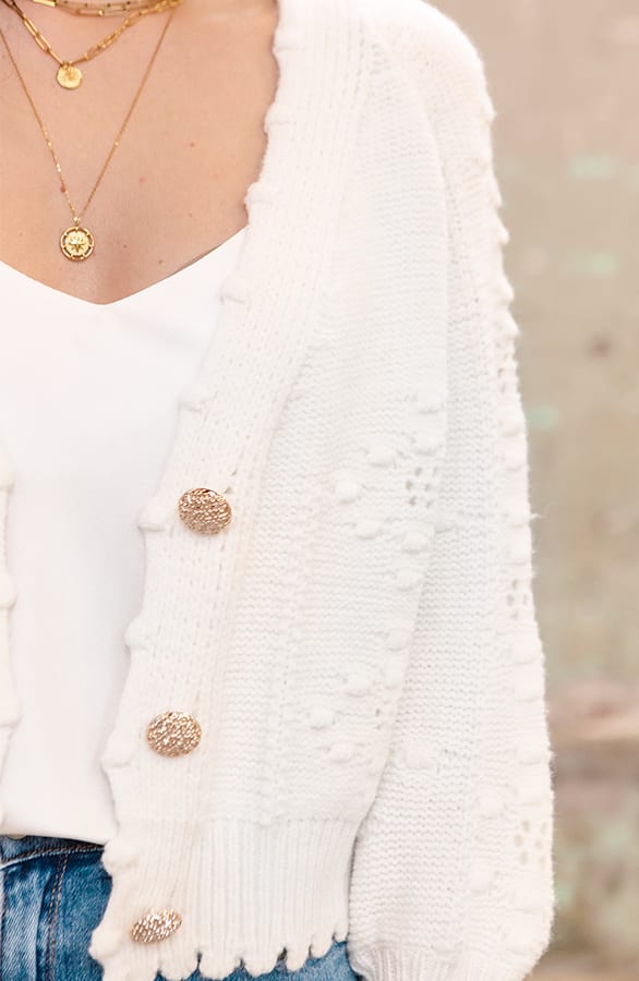 Gehaakt Pompon Vest Chrissy Offwhite – shoparchief — foto 3