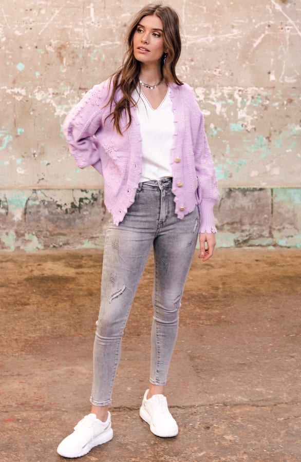 Gehaakt Pompon Vest Chrissy Paars – shoparchief — foto 2