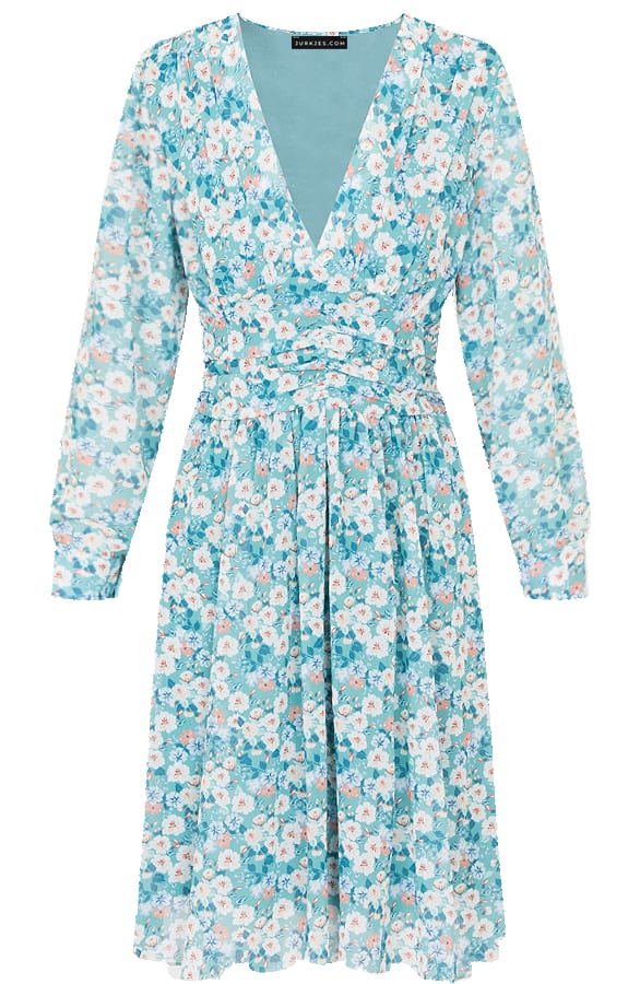 Jurk Met Bloemen Fiona Turquoise – shoparchief