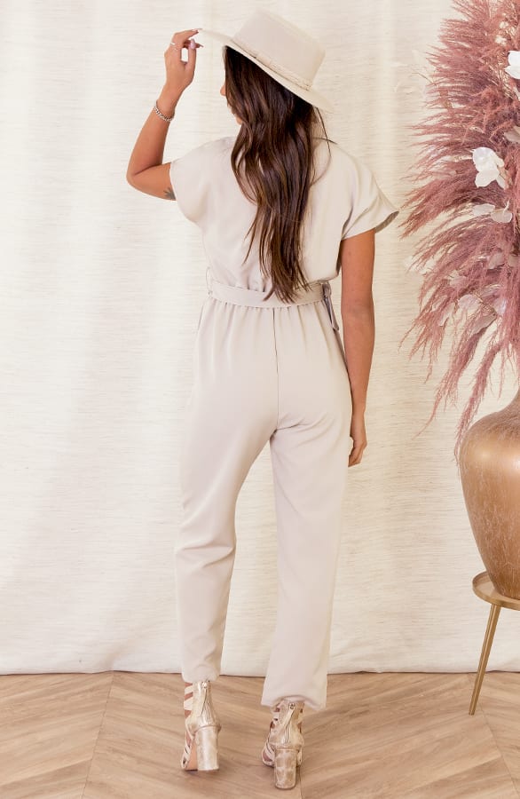 Korte Mouwen Jumpsuit Micky Beige – shoparchief — foto 5