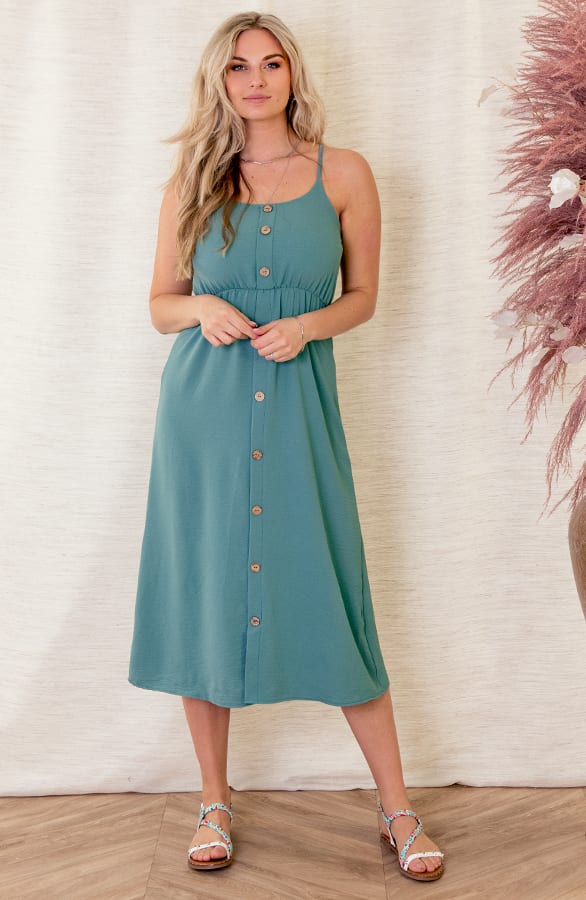 Spaghetti Knopen Jurk Kae Mint – shoparchief — foto 2
