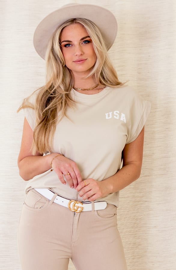 Top Met Elastische Boord Alice Beige – shoparchief