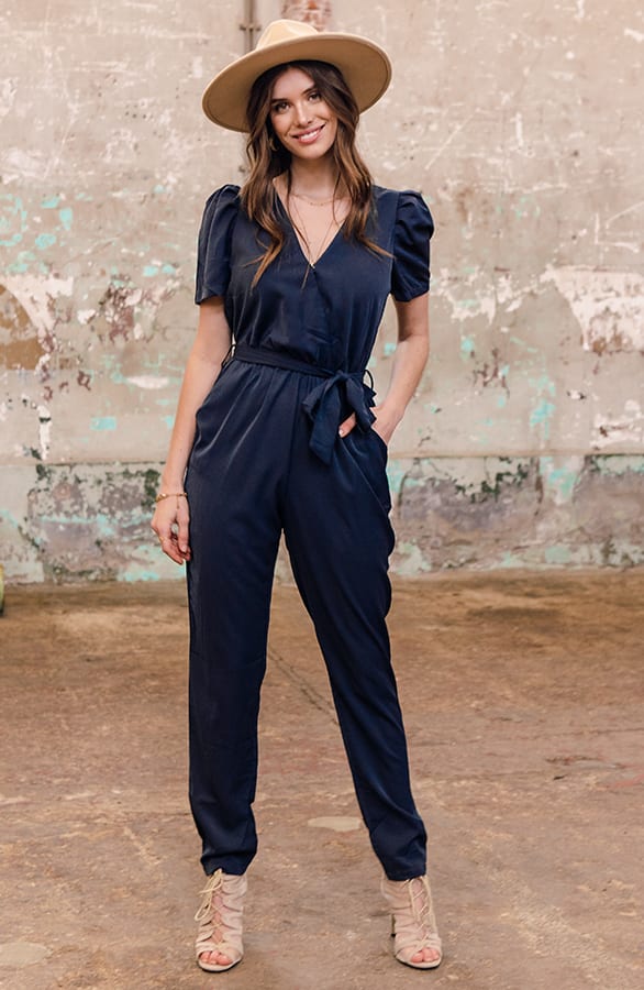 V-hals Jumpsuit Lauri Marine – shoparchief