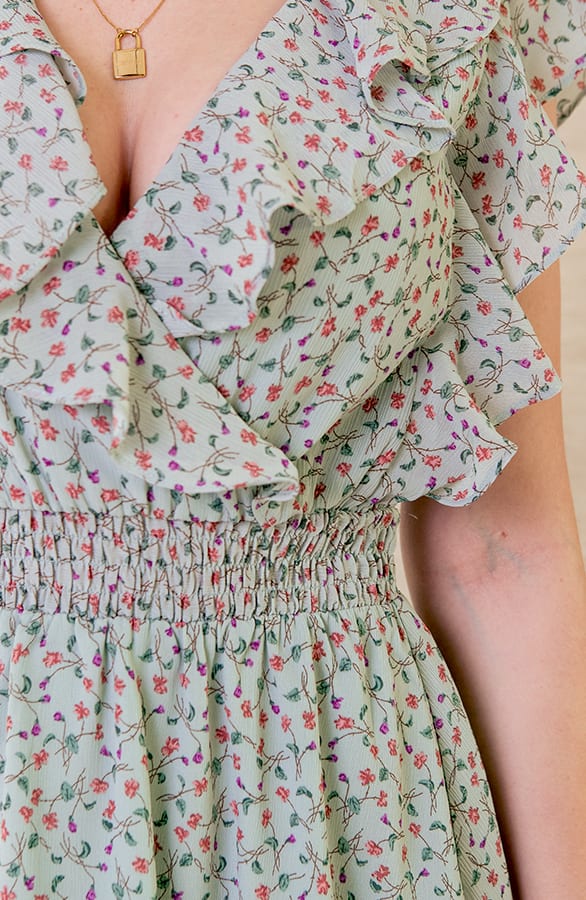 Bloemen V-hals Jurk Zola Mint – shoparchief — foto 5