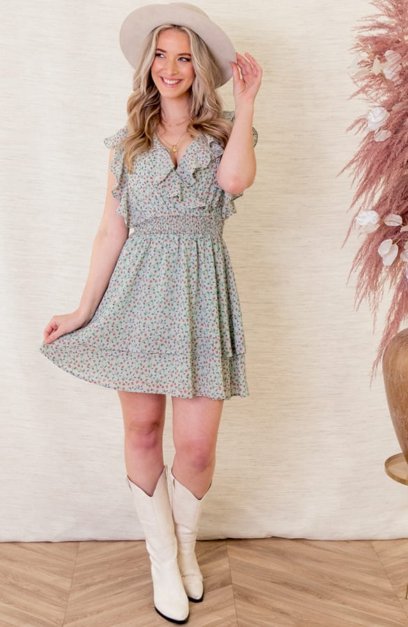 Bloemen V-hals Jurk Zola Mint – shoparchief