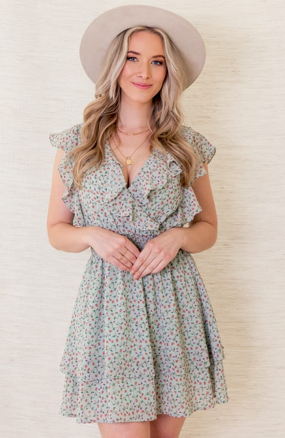 Bloemen V-hals Jurk Zola Mint – shoparchief — foto 6
