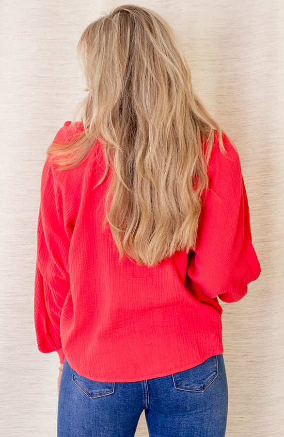 Blouse Met Ballonmouwen Roza Koraal Oranje – shoparchief — foto 3