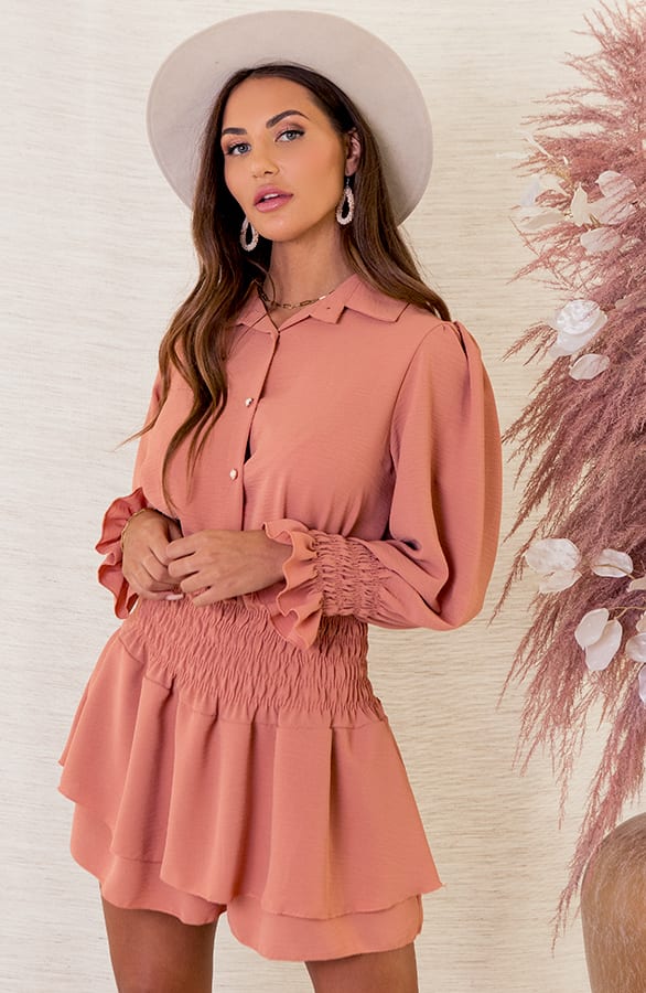 Parel Knopen Blouse Khloe Peach – shoparchief — foto 2