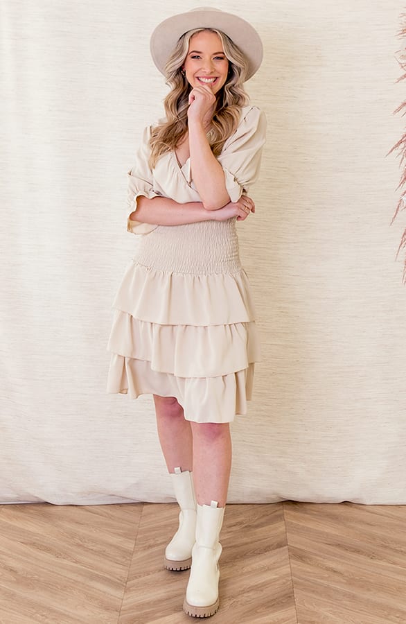 Lagen Jurk Stretch Noelle Beige – shoparchief — foto 5