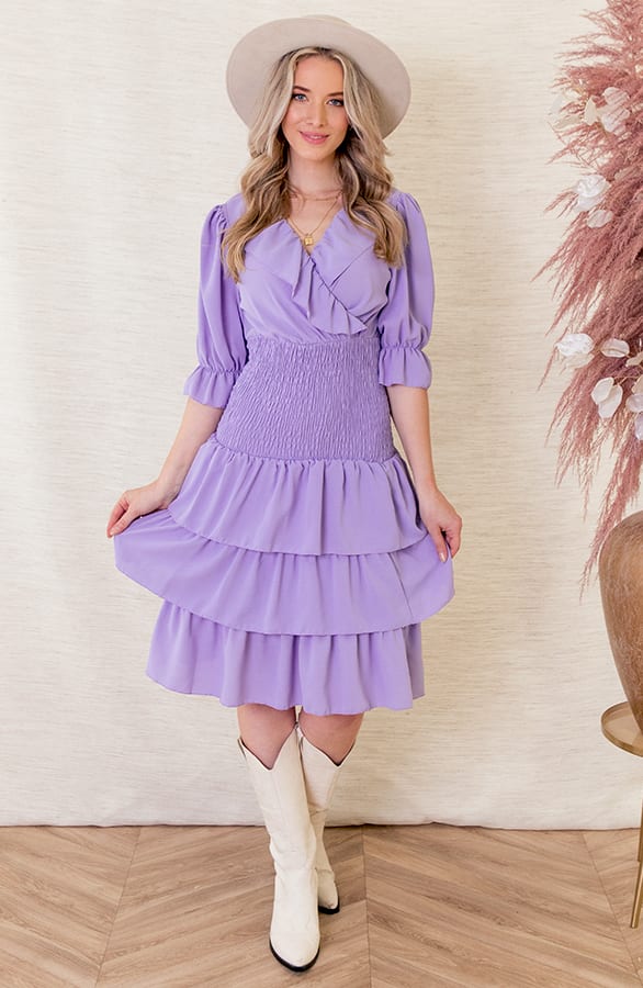 Lagen Jurk Stretch Noelle Lila – shoparchief
