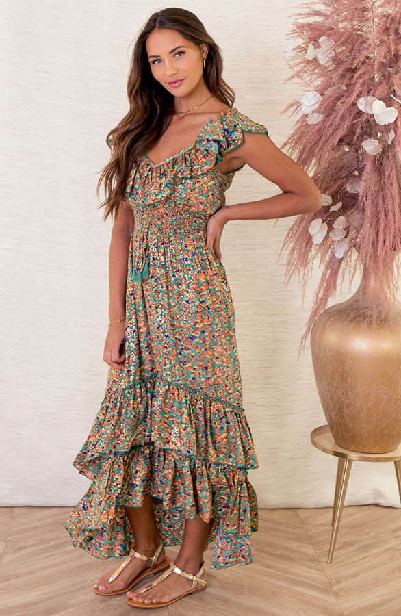 Maxi Offshoulder Jurk Noé Turquoise – shoparchief
