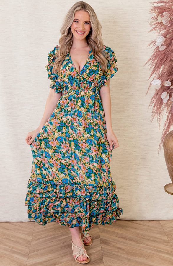 Maxi Ruches Jurk Noé Blauw – shoparchief