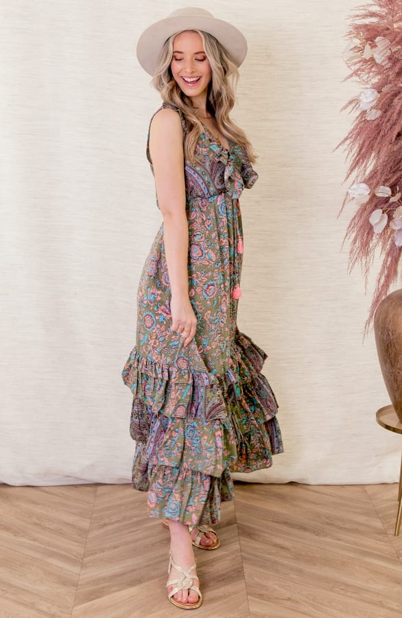 Maxi V-hals Jurk Noé Army – shoparchief — foto 2