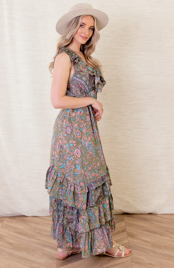 Maxi V-hals Jurk Noé Army – shoparchief — foto 5