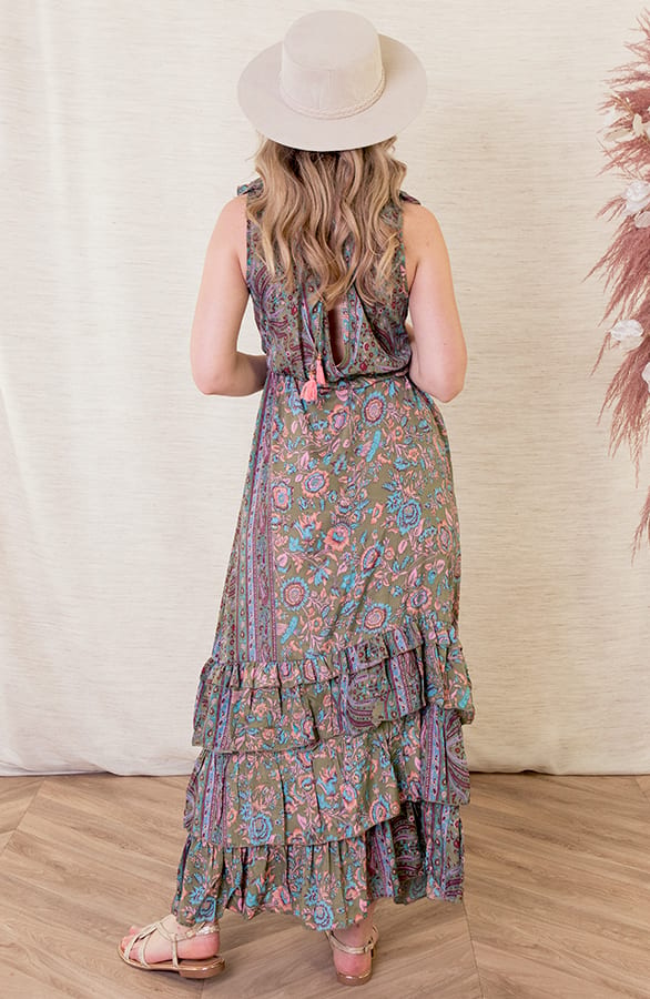 Maxi V-hals Jurk Noé Army – shoparchief — foto 3