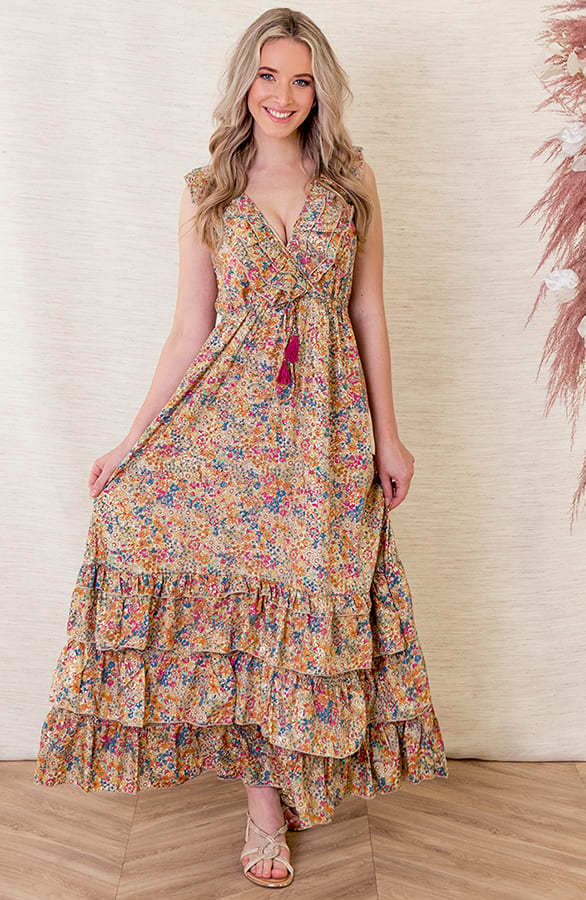 Maxi V-hals Jurk Noé Geel – shoparchief