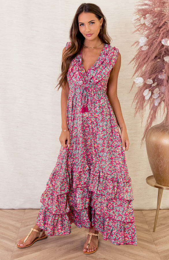 Maxi V-hals Jurk Noé Roze – shoparchief