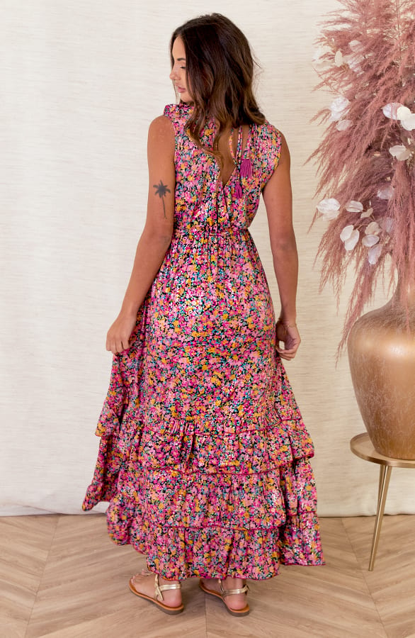 Maxi V-hals Jurk Noé Fuschia – shoparchief — foto 2
