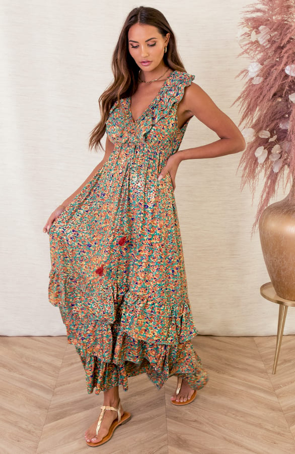 Maxi V-hals Jurk Noé Turquoise – shoparchief — foto 4