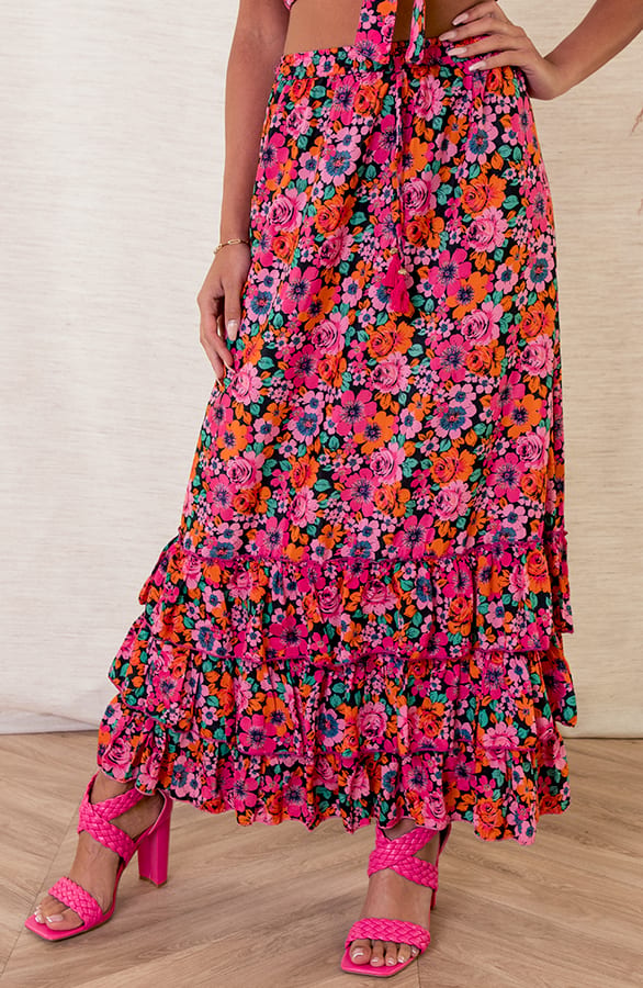 Ruffle Print Maxi Rok Georgia – shoparchief