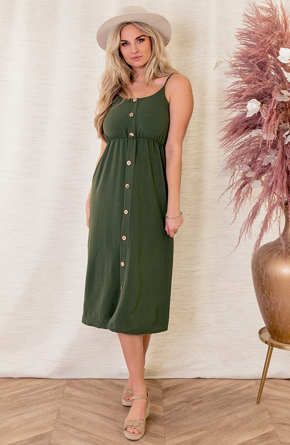 Spaghetti Knopen Jurk Kae Legergroen – shoparchief — foto 4