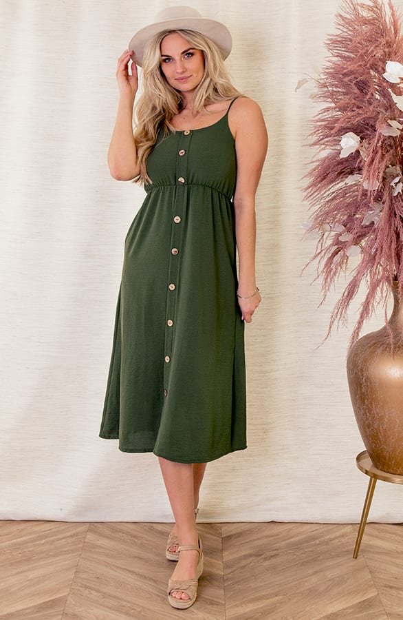 Spaghetti Knopen Jurk Kae Legergroen – shoparchief — foto 2