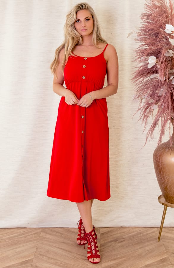 Spaghetti Knopen Jurk Kae Rood – shoparchief — foto 2
