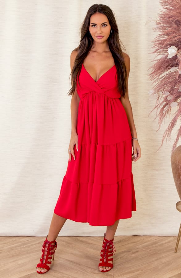 Spaghetti Laagjes Jurk Faya Rood – shoparchief — foto 2