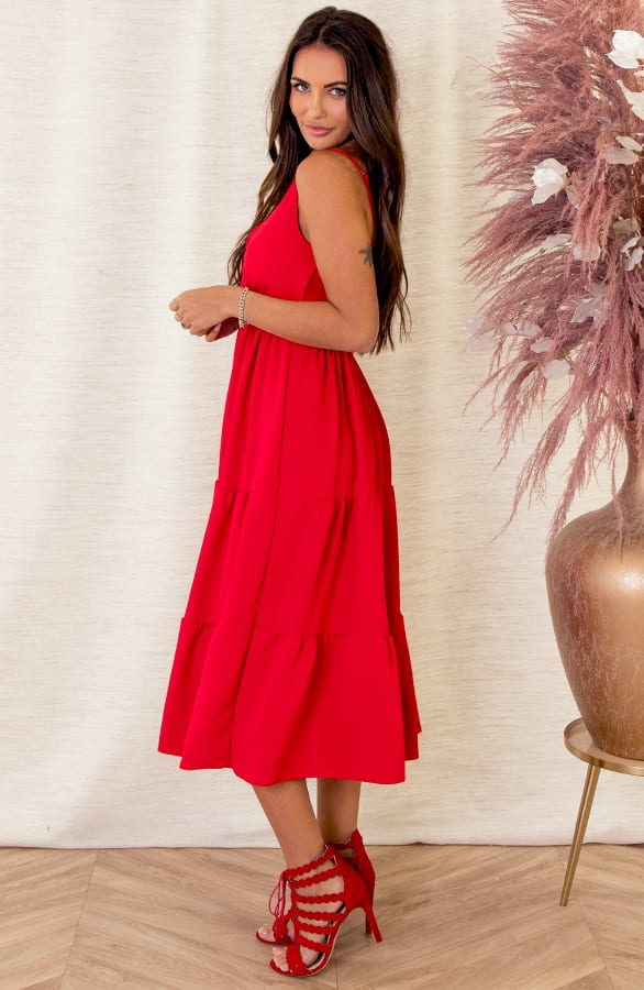 Spaghetti Laagjes Jurk Faya Rood – shoparchief — foto 3