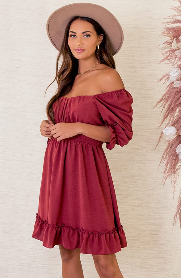 Taille Ruffle Jurk Caitlin Terracotta – shoparchief — foto 5