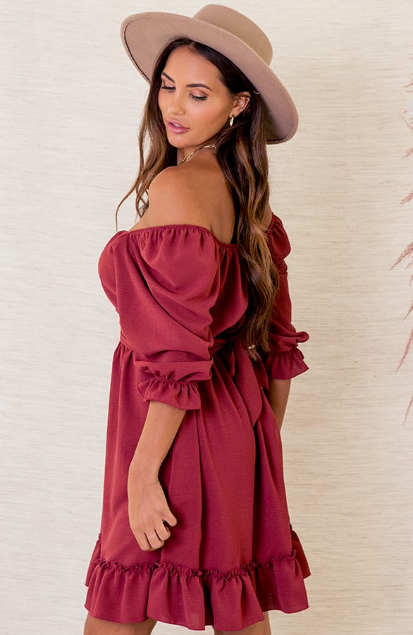 Taille Ruffle Jurk Caitlin Terracotta – shoparchief — foto 2