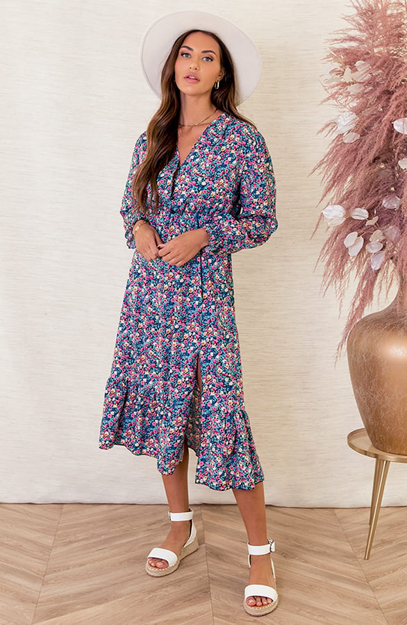Bloemenprint Jurk Célien Blauw – shoparchief