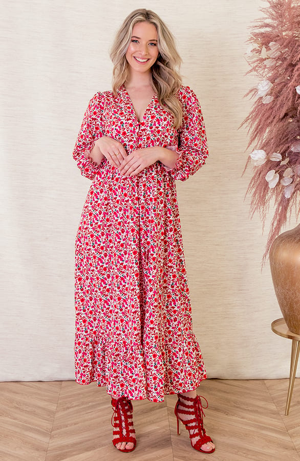 Bloemenprint Jurk Célien Rood – shoparchief — foto 5