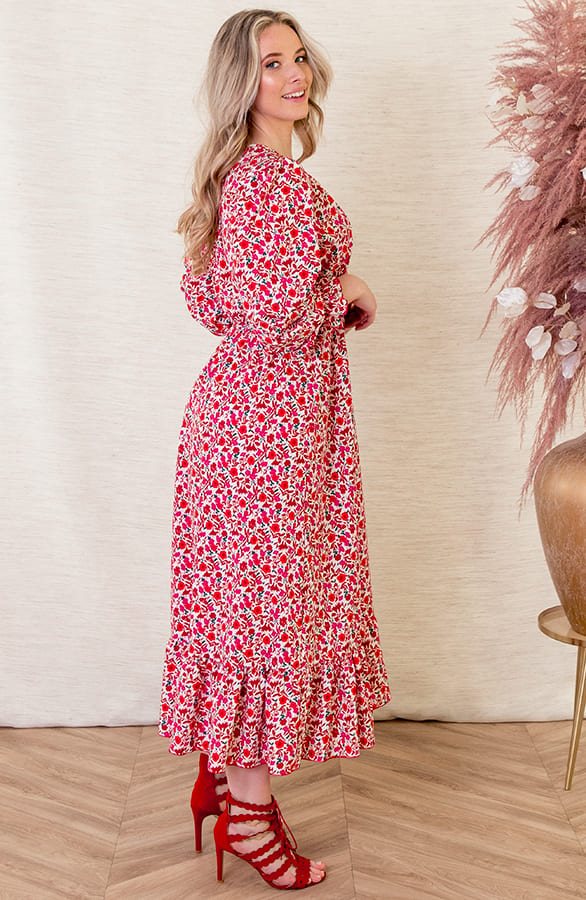 Bloemenprint Jurk Célien Rood – shoparchief — foto 2