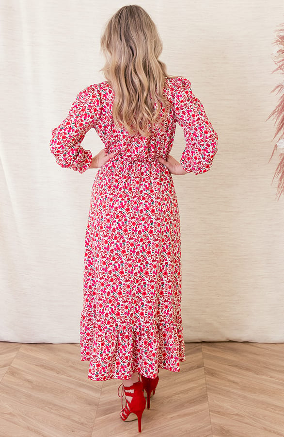 Bloemenprint Jurk Célien Rood – shoparchief — foto 3