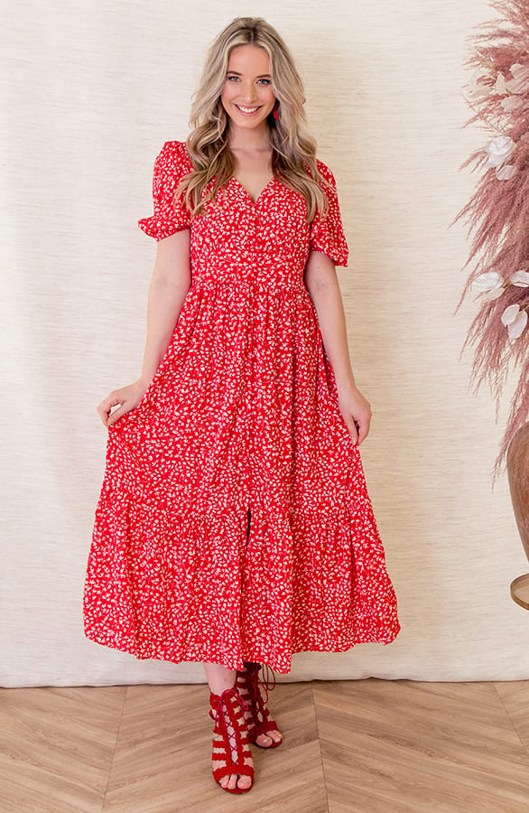 Midi Knoopjes Jurk Djill Rood – shoparchief